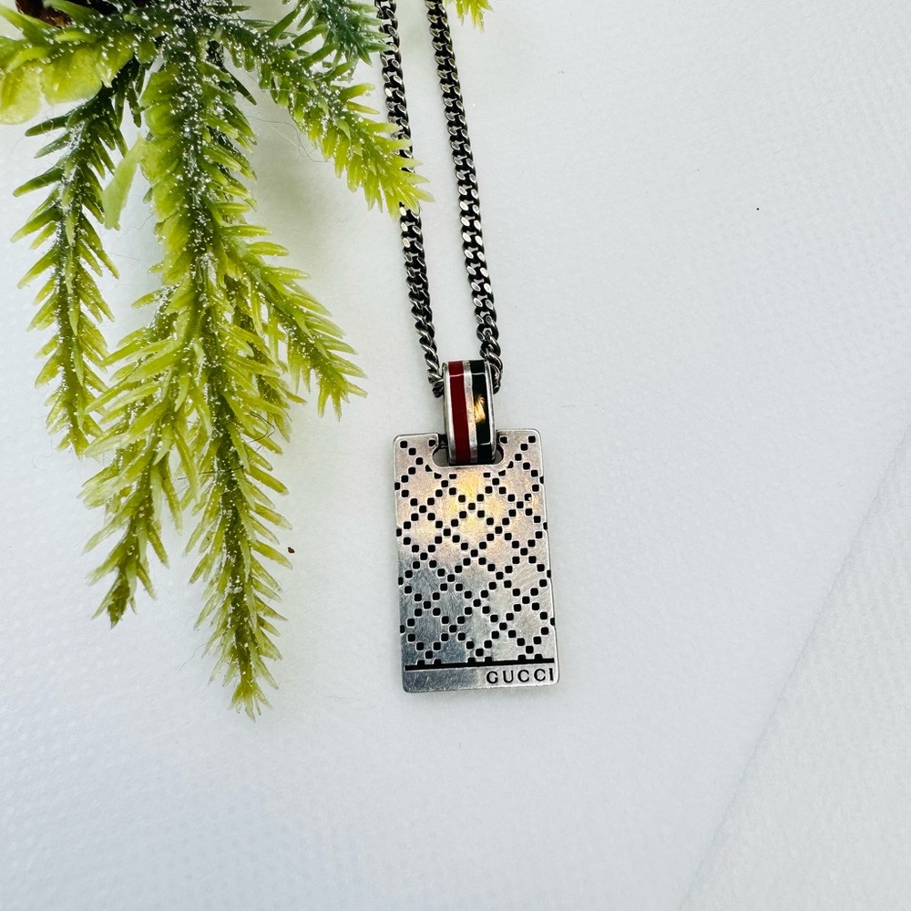 GUCCI Logo Diamante Shima Plate Necklace  Silver 925 - Picture 5 of 5